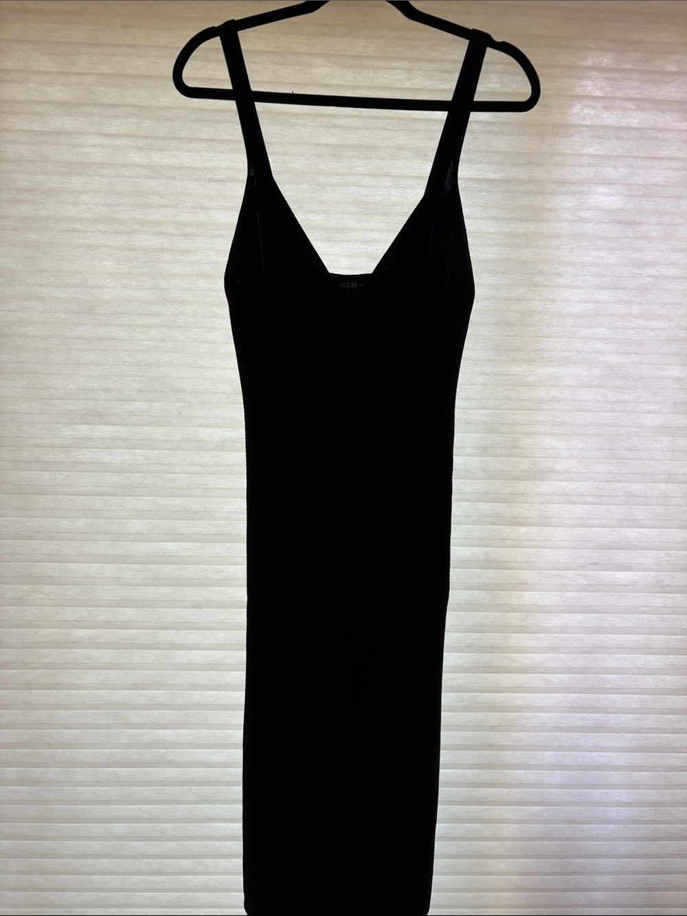 Guess Black Ribbed Slip Dress with V-Neck